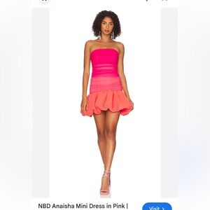 NBD Anaisha Vibrant Pink and Orange Strapless Mini Dress, M